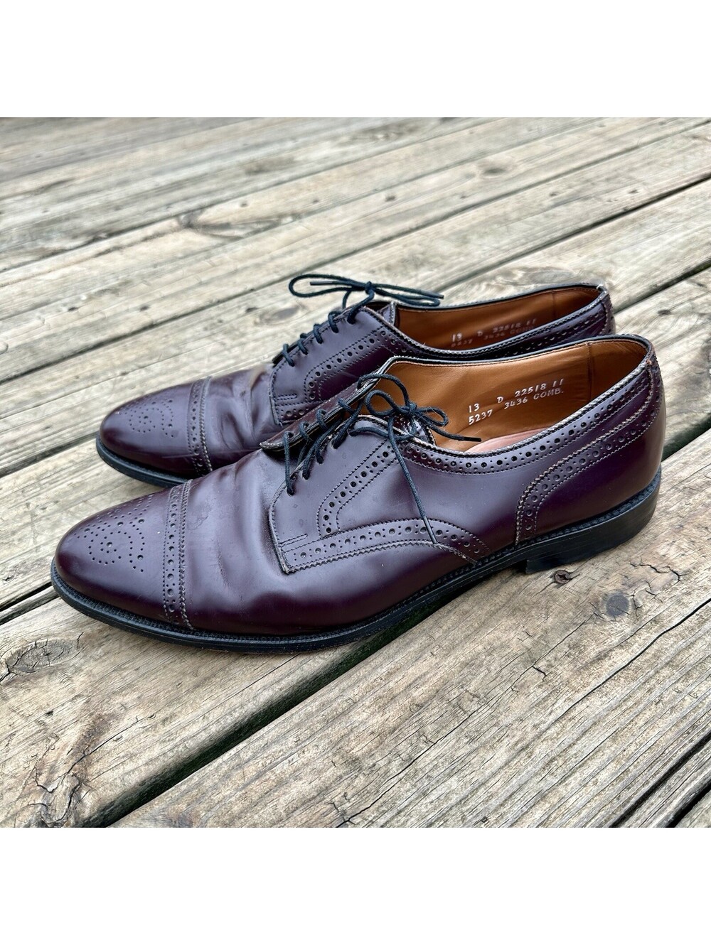 13D Allen Edmonds Sanford Leather Shoes, Burgundy Brown , Cap Toe USA 5237